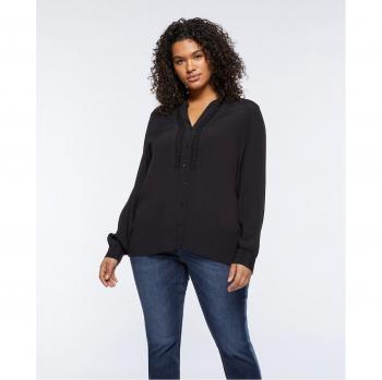 Blusa con volantes delanteros y cuello en V suave