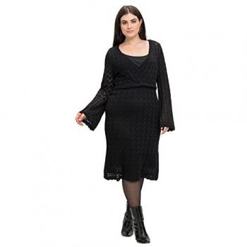 Sheego Strickkleid in Wickeloptik und Ajourmuster schwarz Gr. 58