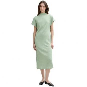 TOM TAILOR Denim Midi‑Kleid mit Stehkragen – Polyester, Grün, XL
