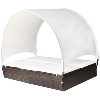 Doppel-Sonnenliege mit verstellbarem Sonnendach aus Poly Rattan in Braun