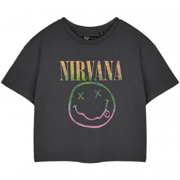Nirvana Femme T-shirt cropped short sleeve, couleur gris, logo rainbow, licence officielle
