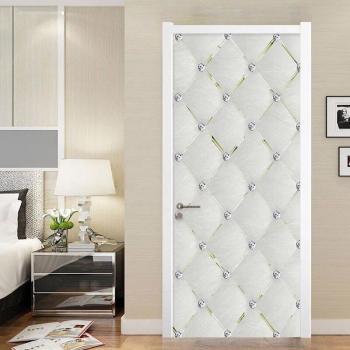 Papel tapiz adhesivo de PVC para puerta con textura de cuero 3D blanca