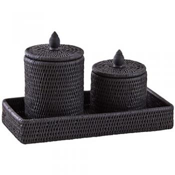 Set de rangement en rotin noir laqué