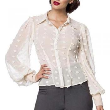 Blusa estilo 50s beige Belsira XXL para mujer