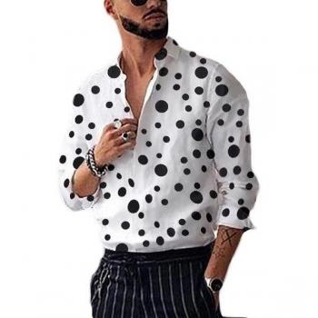 ICCLEK Männer Langarmhemd Polka Punkt Druck Sommer Casual