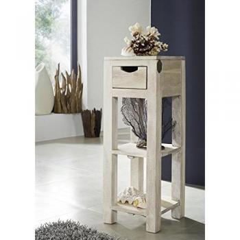 Akazien‑Schranktisch „Nature White“ – 80 × 29 × 29 cm, getüncht