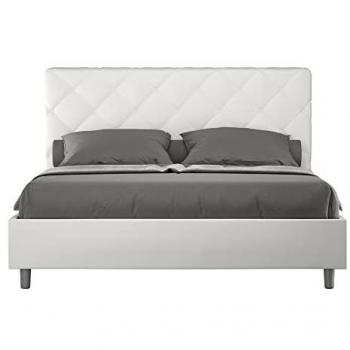 Cama Priya 160x210 con base de cuero sintético blanco