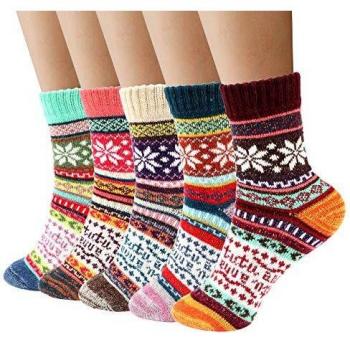 Airabc Thermal Winter Women Socks 5 Pairs Wool Warm Knitting Ladies Socks
