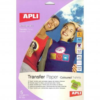 Pack de 5 hojas A4 de papel transfer Apli para prendas oscuras
