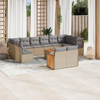 Mobilier terrasse Vidaxl : salon beige tressé, 13 coussins