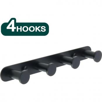 Gancho de Pared para Baño, Perchero de Acero Inoxidable 304, 3-6 Ganchos, Acabado Negro