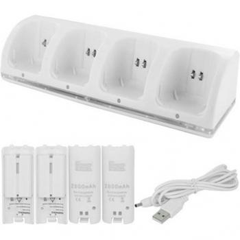 Wii Controller Quad Charger Dock with 4 Rechargeable Batteries