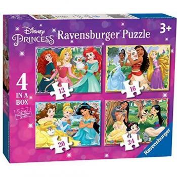 Ravensburger 030798 Principesse Disney, 4 Puzzle in a Box per Bambini, Età Raccomandata 3+
