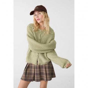Knit Polo Cardigan with Buttons Pistachio Green XS