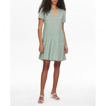 ONLY Onlzally Life S/S Thea – Vestido Chino Verde con Detalle Blanco