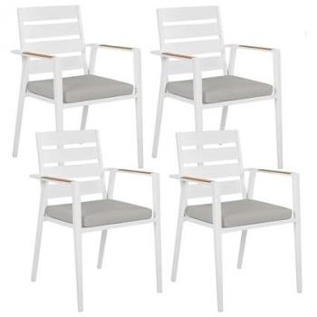 BELIANI 4-Piece Aluminium Garden Dining Chair Set with Grey Cushions