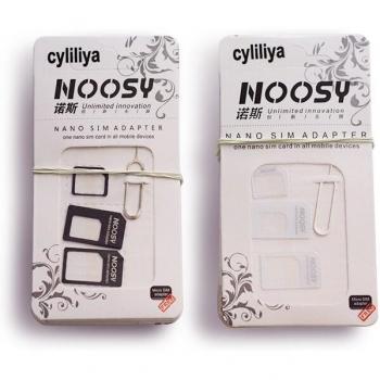 Paquete de 100 adaptadores 4 en 1 para tarjeta Micro SIM Noosy con pin de expulsión para iPhone 5, 5S, 6, 6 Plus, 7 y 7 Plus