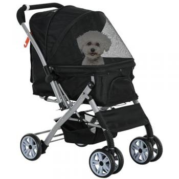 Poussette animaux de compagnie PawHut pliable chien chat attache sécurisée housse réglable poignée réversible acier Oxford noir