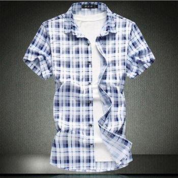 Men's Plus Size High Plaid Short-Sleeve Shirt