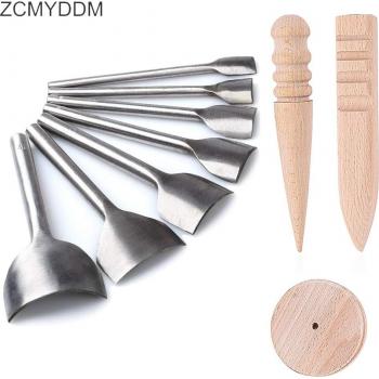 Handgemachte Lederwerkzeuge mit Holzburnisher