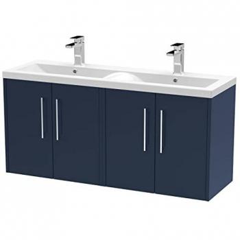 Juno 1200mm Midnight Blue Wall Hung Vanity Unit with Double Ceramic Basin and Soft Close Doors