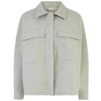 Women's Grey Woven Shacket with Oversize Pockets, Size 16