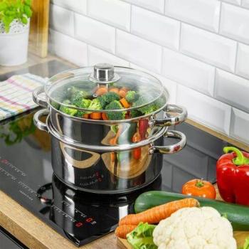 Kinghoff Dampfkocher 24 cm – 3‑Kern–Pfanne/Topf – Edelstahl (Silber)