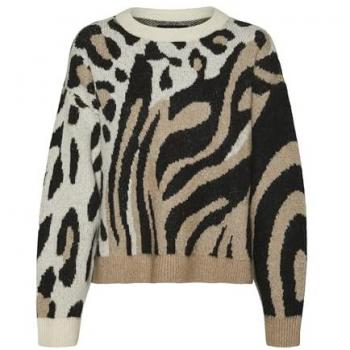 Pull Vero Moda KAI beige à imprimé animalier, taille M