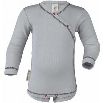 Langarm Wickelbody aus Bio-Baumwolle in Silber, Gr. 74/80