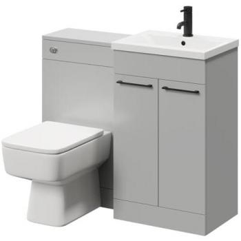 Gloss Grey Pearl Napoli Vanity Unit Toilet Suite with 1 Tap Hole Basin and 2 Doors