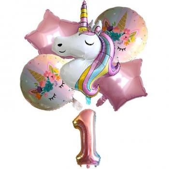 6pcs Rainbow Unicorn Balloons 32 inch Number Foil Balloons for Unicorn Theme Party
