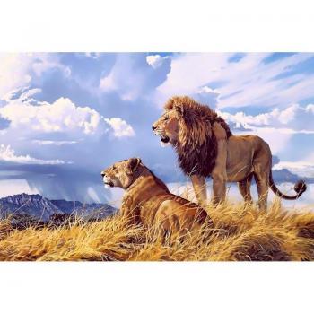 Art Mural : Lion Africain en Broderie