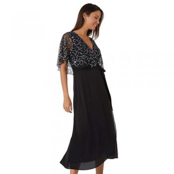 Elegant Sequin‑Adorned Black Chiffon Wrap Maxi