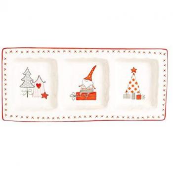 Patchwork Christmas Snack Plate 32x13.5cm White Decorative Serving Tray