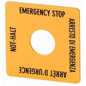 Etichetta quadrata di emergenza Eaton 50mm x 50mm ARRESTO DI EMERGENZA con pulsante + interruttore