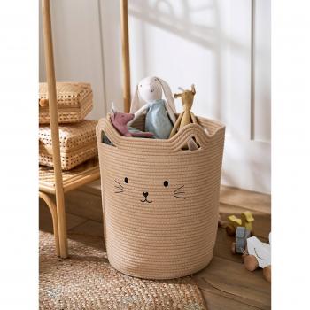 Caisse de rangement XL à cordes naturelles – Chat beige