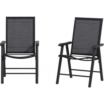 Outsunny 2 Foldable Metal Dining Chairs for Garden Dark Grey