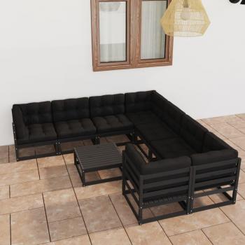Pinewood Patio Lounge Ensemble, 9‑Piece Black Set with Cushions