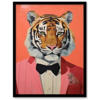 Pink Tiger Stalker – Framed Animal Portrait for Living Room, A4