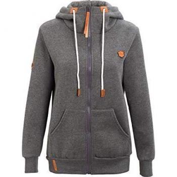 Les Umes Womens Dark Grey High-Top Hooded Jacket, Full Zip, 2XL