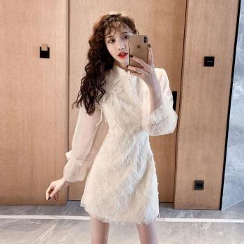 Robe Qipao en dentelle avec jupe trapèze et boutons vintage, style de célébrité
