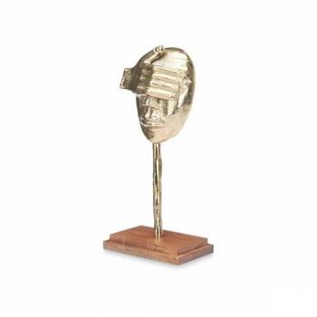 Estatua Elegante 16×34×10 cm – Cara Dorada, Metal y Madera