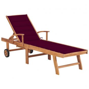 Tumbona de exterior de teca con almohada roja tinto