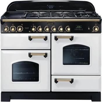 Rangemaster Classic Deluxe 110cm Dual Fuel Cooker White Brass
