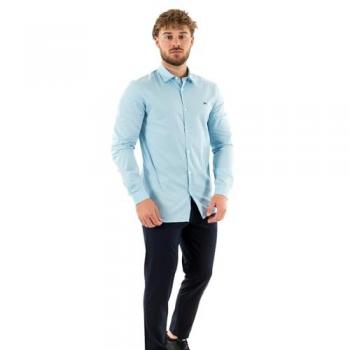 Lacoste popeline chemise homme manches longues bleu panorama