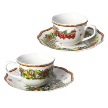 Brandani Xmas Coffee Cups Set 2 con piattini in porcellana
