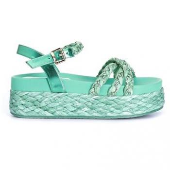 Sandali Gilda Triple Fascia Raffia Strass Turquoise 41