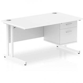 Impulse Bench 1400 X 800mm Straight Office Desk White Top White Cantilever Leg