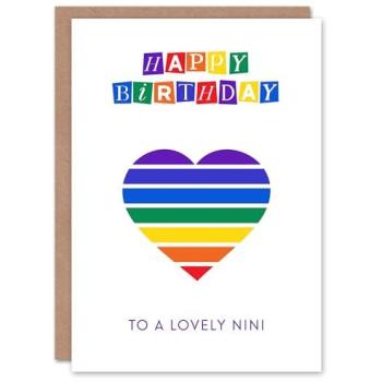 Rainbow Wishes for Nini: Love Heart Birthday Card (Non Binary)