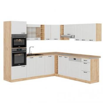 Angle cuisine R-Line 237 x 247 cm – Pt Chêne : Blanc Campagnard / Chêne Doré